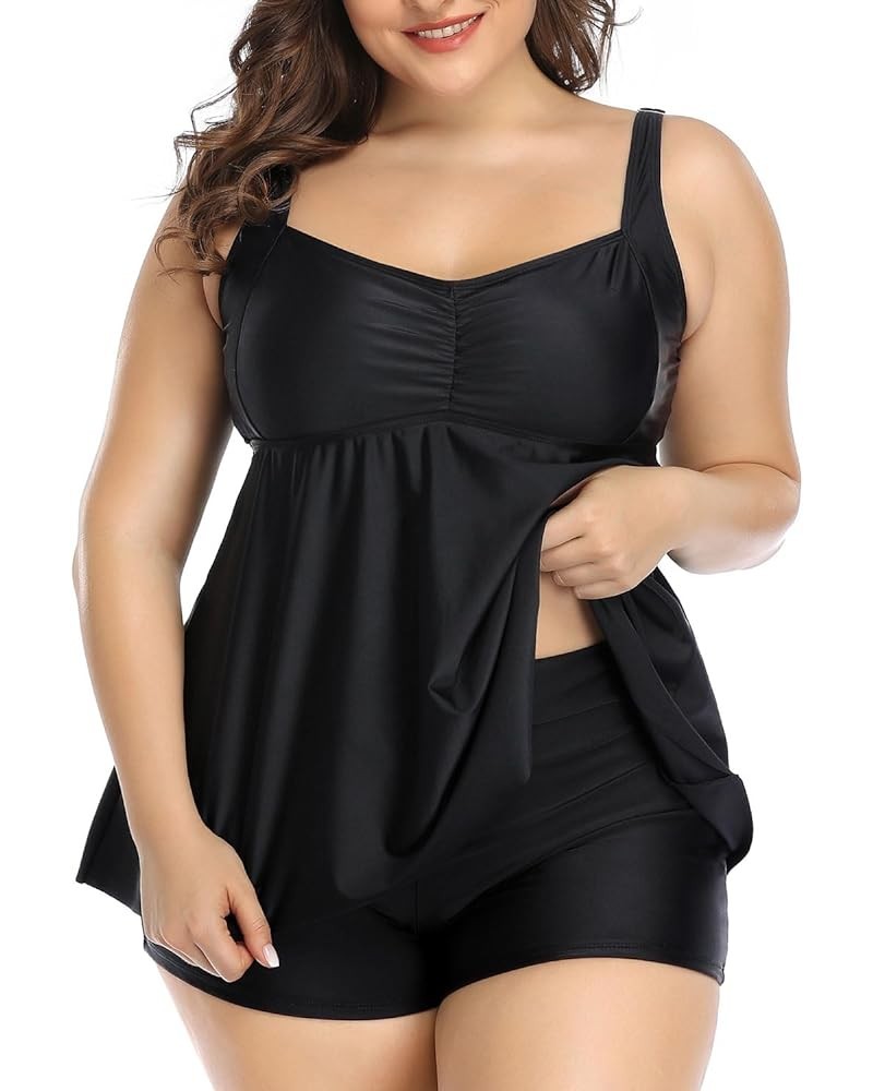 Plus Size Tankini Women 2 Pieces Swimsuits with Shorts Flowy Bathing Suits Black $18.19 Swimsuits