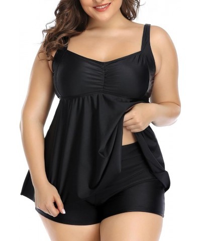 Plus Size Tankini Women 2 Pieces Swimsuits with Shorts Flowy Bathing Suits Black $18.19 Swimsuits