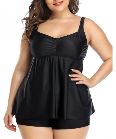 Plus Size Tankini Women 2 Pieces Swimsuits with Shorts Flowy Bathing Suits Black $18.19 Swimsuits