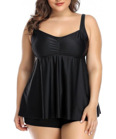 Plus Size Tankini Women 2 Pieces Swimsuits with Shorts Flowy Bathing Suits Black $18.19 Swimsuits