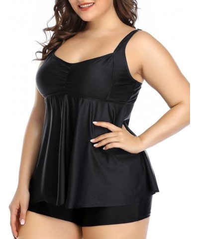 Plus Size Tankini Women 2 Pieces Swimsuits with Shorts Flowy Bathing Suits Black $18.19 Swimsuits