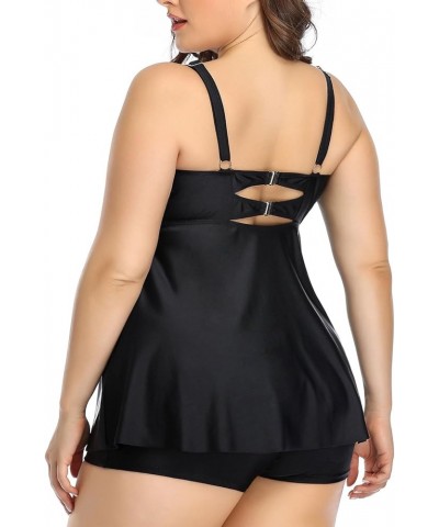 Plus Size Tankini Women 2 Pieces Swimsuits with Shorts Flowy Bathing Suits Black $18.19 Swimsuits