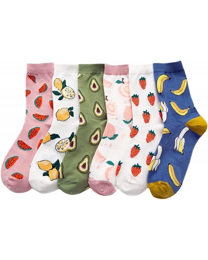 Fruit Embroidered Crew Socks Cute Pattern Quartz Sock Funny Dress Socks for Women, Ladies, Girls 6 Pack $10.81 Activewear