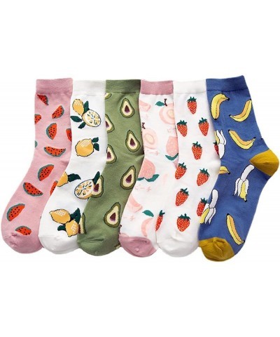 Fruit Embroidered Crew Socks Cute Pattern Quartz Sock Funny Dress Socks for Women, Ladies, Girls 6 Pack $10.81 Activewear