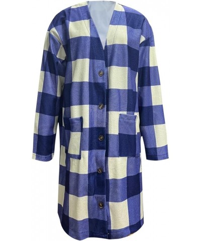 Womens Oversized Flannel Shacket Classic Plaid Button Down Shirts Fashion Collared Long Sleeve Boyfriend Jacket Blue10 $9.00 ...