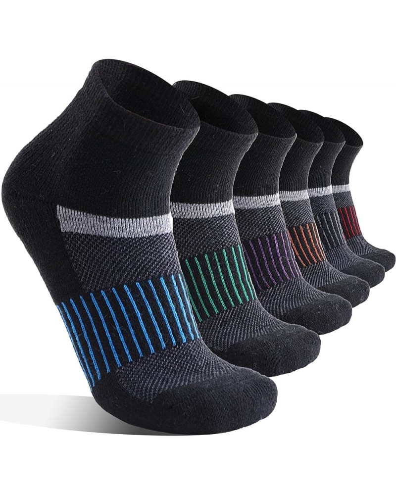 6 Pairs Merino Wool Ankle Running Hiking Socks Compression Support Thick Cushion No Show Socks for Women Men Black Mixed(quar...