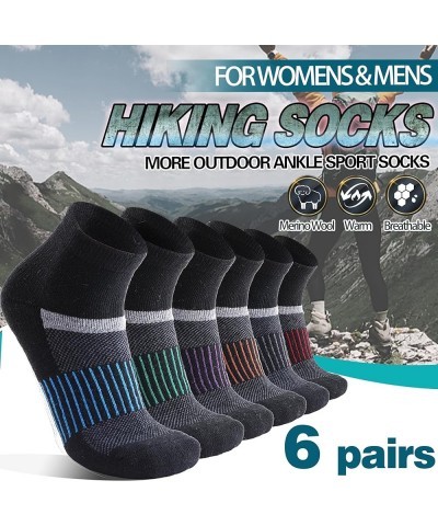 6 Pairs Merino Wool Ankle Running Hiking Socks Compression Support Thick Cushion No Show Socks for Women Men Black Mixed(quar...