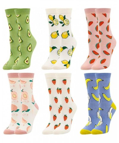 Fruit Embroidered Crew Socks Cute Pattern Quartz Sock Funny Dress Socks for Women, Ladies, Girls 6 Pack $10.81 Activewear