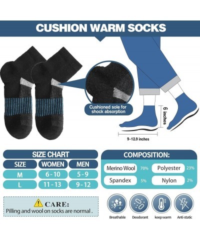 6 Pairs Merino Wool Ankle Running Hiking Socks Compression Support Thick Cushion No Show Socks for Women Men Black Mixed(quar...