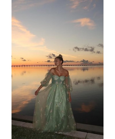 Tulle Prom Dresses for Women Flower Embroidery A-Line Formal Evening Party Gowns B-champagne $25.99 Dresses