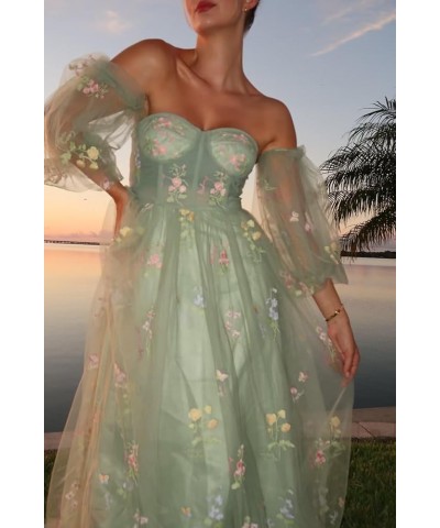 Tulle Prom Dresses for Women Flower Embroidery A-Line Formal Evening Party Gowns B-champagne $25.99 Dresses