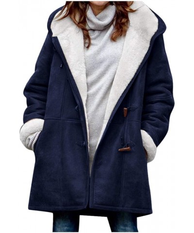 Women's Casual Winter Hoodies Pullover Warm Lined Flannel Jacket Button Up Mid Length Fuzzy Sweatshirt Coat XL Blue $16.17 Ja...