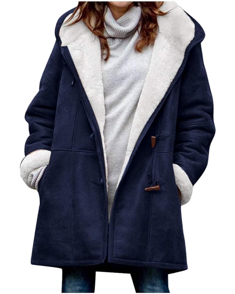 Women's Casual Winter Hoodies Pullover Warm Lined Flannel Jacket Button Up Mid Length Fuzzy Sweatshirt Coat XL Blue $16.17 Ja...