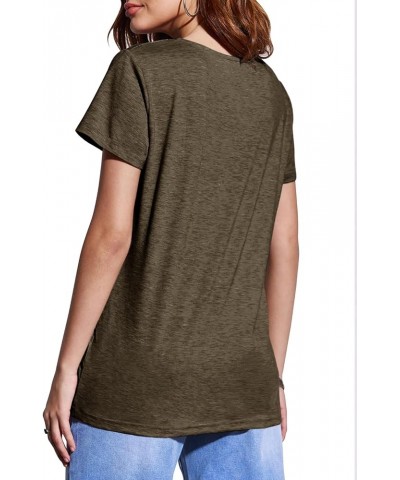 Womens T Shirts 2024 Summer Tops Loose Short Sleeve Tee Casual Basic V Neck Tunics Low Cut Sexy Criss Cross Cute T Dark Brown...