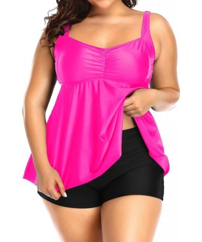 Plus Size Tankini Women 2 Pieces Swimsuits with Shorts Flowy Bathing Suits Hot Pink $18.19 Swimsuits