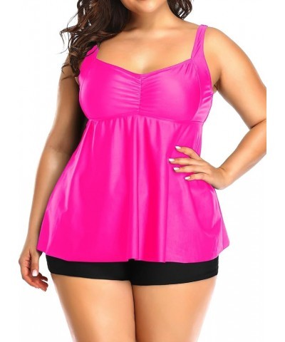 Plus Size Tankini Women 2 Pieces Swimsuits with Shorts Flowy Bathing Suits Hot Pink $18.19 Swimsuits