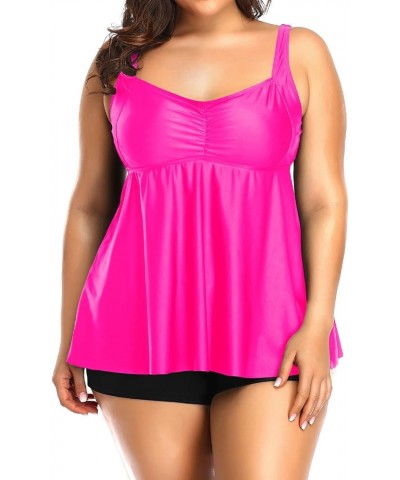 Plus Size Tankini Women 2 Pieces Swimsuits with Shorts Flowy Bathing Suits Hot Pink $18.19 Swimsuits