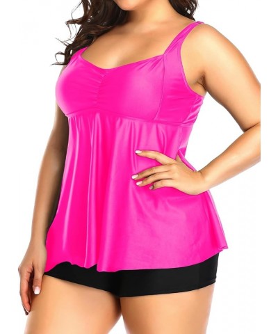 Plus Size Tankini Women 2 Pieces Swimsuits with Shorts Flowy Bathing Suits Hot Pink $18.19 Swimsuits