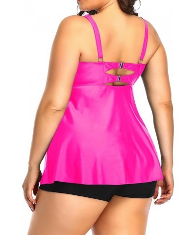 Plus Size Tankini Women 2 Pieces Swimsuits with Shorts Flowy Bathing Suits Hot Pink $18.19 Swimsuits