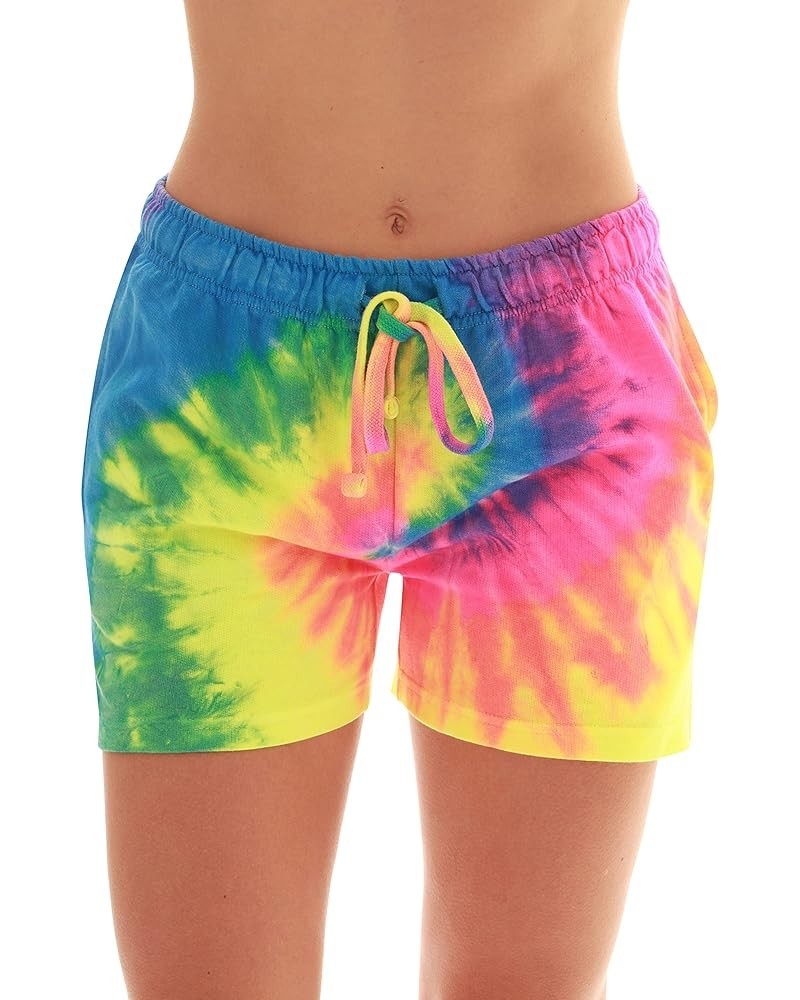 Loop Terry Tie Dye Shorts for Women Tie Dye Neon Pink Lime and Blue Shorts $10.61 Activewear