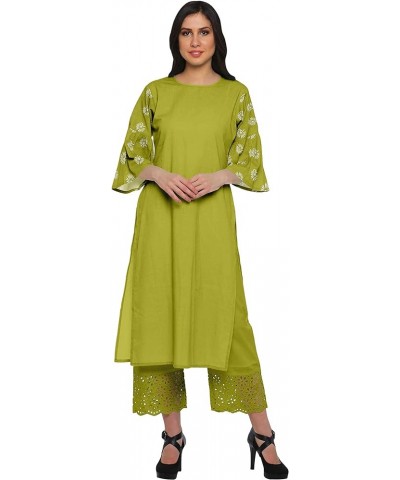 Two Piece Palazzo Kurta Set Printed Women Ethnic Wear Indian Outfit Lime Green $31.79 Tops