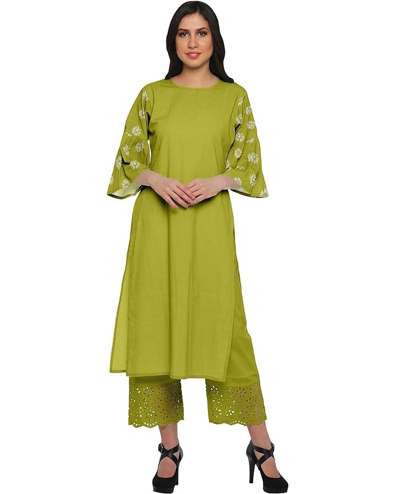 Two Piece Palazzo Kurta Set Printed Women Ethnic Wear Indian Outfit Lime Green $31.79 Tops