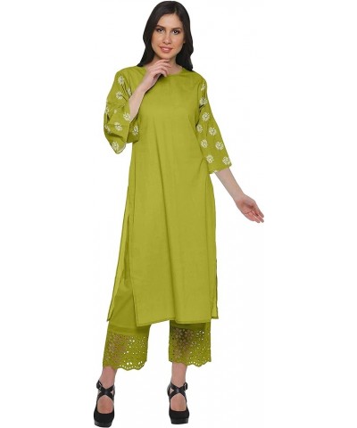 Two Piece Palazzo Kurta Set Printed Women Ethnic Wear Indian Outfit Lime Green $31.79 Tops