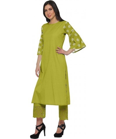 Two Piece Palazzo Kurta Set Printed Women Ethnic Wear Indian Outfit Lime Green $31.79 Tops