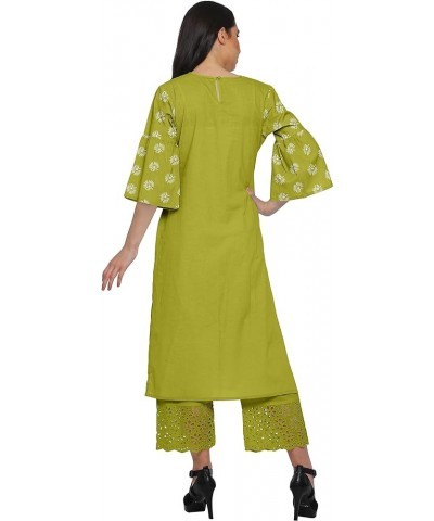 Two Piece Palazzo Kurta Set Printed Women Ethnic Wear Indian Outfit Lime Green $31.79 Tops