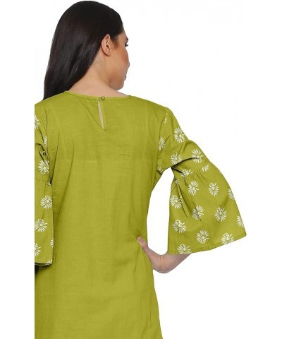 Two Piece Palazzo Kurta Set Printed Women Ethnic Wear Indian Outfit Lime Green $31.79 Tops