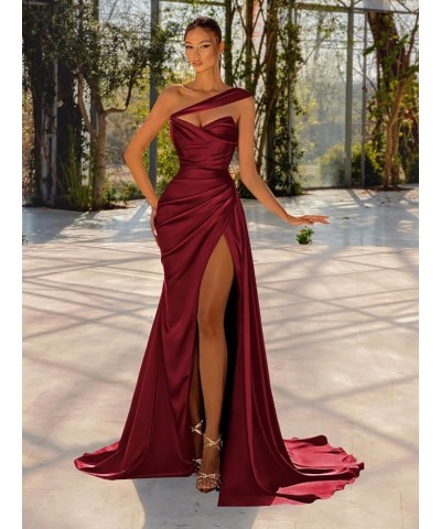 Women's One Shoulder Prom Dresses Long Satin Ball Gown High Slit Mermaid Corset Wedding Guest Formal Evening Dress Grey $29.4...