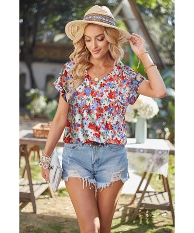 Womens Summer Tops Tie Dye Short Sleeve Shirt V Neck T Shirts Casual Loose fit Blouses Floral Multicolor 01 $12.71 T-Shirts