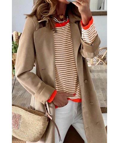 Womens Lightweight Cotton Sweaters Lon Sleeve Crew Neck Color Block Striped Casual Knitted Pullover Tops Brown $10.49 Sweaters