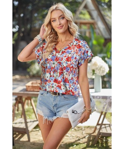 Womens Summer Tops Tie Dye Short Sleeve Shirt V Neck T Shirts Casual Loose fit Blouses Floral Multicolor 01 $12.71 T-Shirts