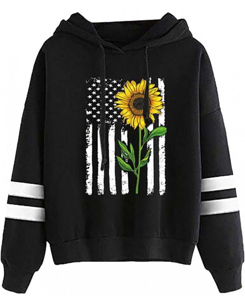 Women's Sunflower Hoodies, Teen Girls Cute Long Sleeve Hooded Sweatshirts Fashion Stripe Hooeded Pullover Fall Tops 5-black $...