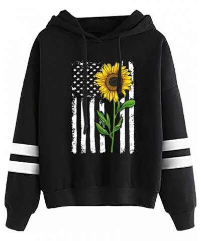 Women's Sunflower Hoodies, Teen Girls Cute Long Sleeve Hooded Sweatshirts Fashion Stripe Hooeded Pullover Fall Tops 5-black $...