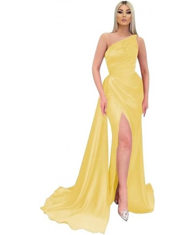 Appliques Mermaid Bridesmaid Dresses One Shoulder Prom Dress for Women Bodycon Formal Evening Gown with Slit Yellow $35.28 Dr...