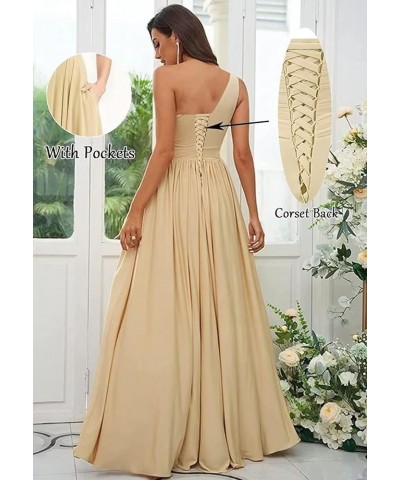 One Shoulder Bridesmaid Dresses with Slit Long A-line Pleated Chiffon Formal Party Dresses YO037 Silver $23.10 Dresses