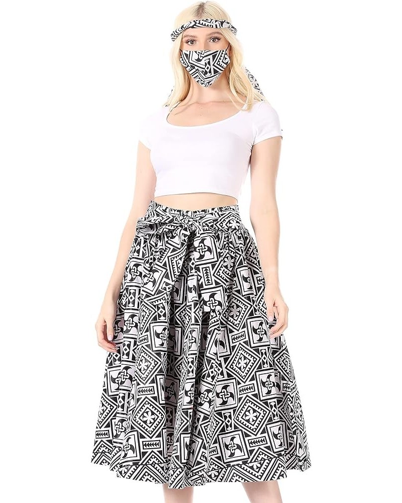 African Dutch Ankara Wax Print Full Circle Skirt 619-blackwht $22.05 Skirts