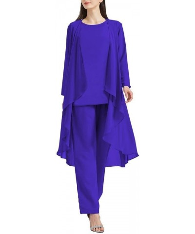 Mother of The Bride Dresses Chiffon Pant Suits Long Wedding Guest Dresses 3 Pieces Jumpsuits Formal Evening Gowns Royal Blue ...