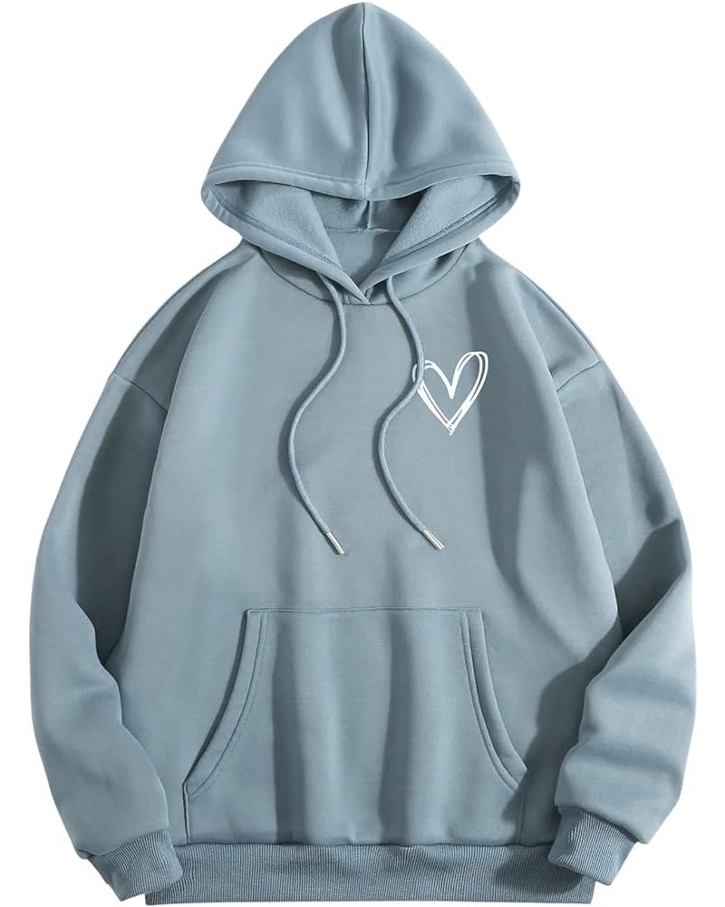 Women's Casual Heart Print Long Sleeve Pullover Hoodie Sweatshirt Tops Dusty Blue Heart $14.28 Hoodies & Sweatshirts