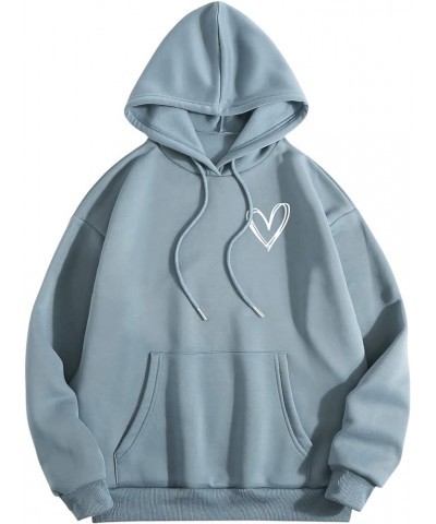 Women's Casual Heart Print Long Sleeve Pullover Hoodie Sweatshirt Tops Dusty Blue Heart $14.28 Hoodies & Sweatshirts