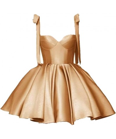 Short Homecoming Dresses for Teens Ruched Satin Formal Dress Spaghetti Strap Sweetheart Neck Prom Gown ZA99 Gold $22.54 Dresses