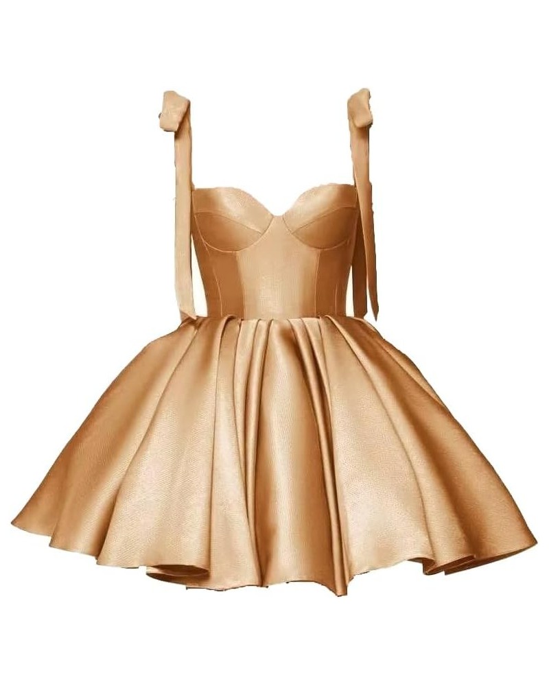 Short Homecoming Dresses for Teens Ruched Satin Formal Dress Spaghetti Strap Sweetheart Neck Prom Gown ZA99 Gold $22.54 Dresses