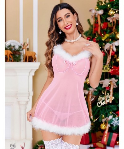 Christmas Lingerie for Women Santa Lingerie for Women Pink $7.60 Lingerie