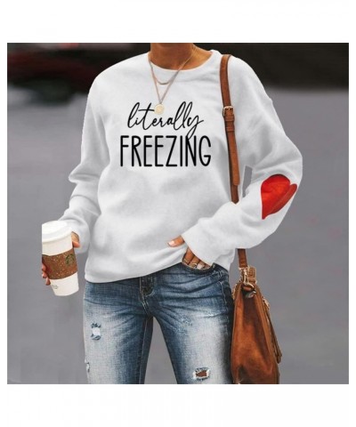 Women?s Sweatshirts Literally Freezing Oversize Hoodie Crewneck with Red Heart Long Sleeve Sweatshirt White $15.36 Hoodies & ...