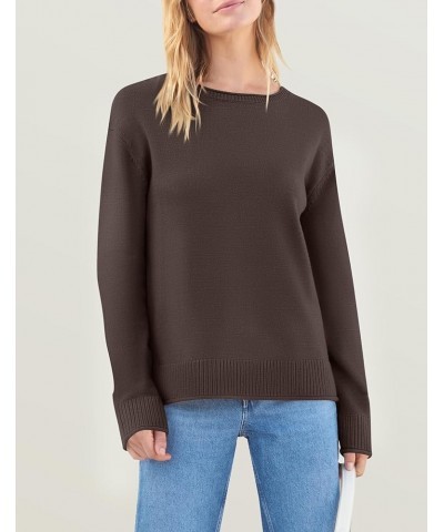 Women's 2024 Fall Long Sleeve Crew Neck Soft Knit Side Slit Comfy Loose Pullover Sweater Jumper Tops Nutmeg $22.41 Sweaters