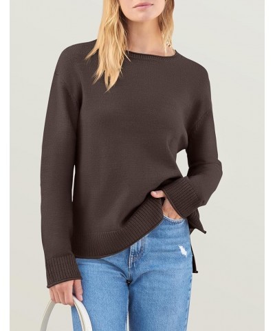 Women's 2024 Fall Long Sleeve Crew Neck Soft Knit Side Slit Comfy Loose Pullover Sweater Jumper Tops Nutmeg $22.41 Sweaters