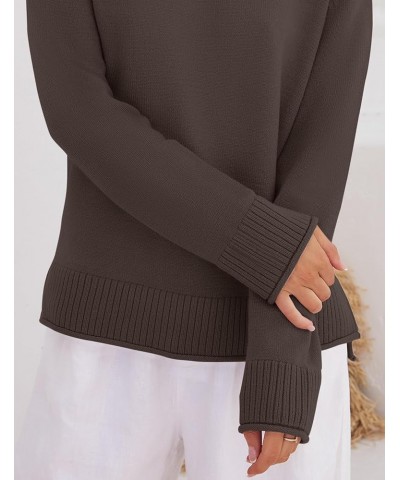 Women's 2024 Fall Long Sleeve Crew Neck Soft Knit Side Slit Comfy Loose Pullover Sweater Jumper Tops Nutmeg $22.41 Sweaters