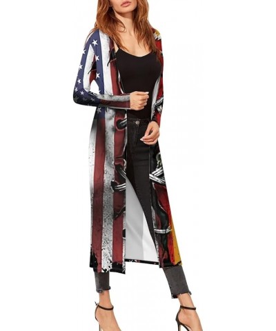 Womens Light-Weight Open Front Long Sleeve Casual Cardigans Shirts Tops American Flag Print $18.35 Sweaters